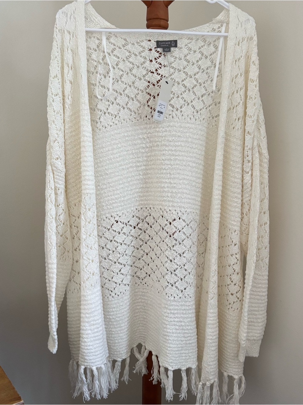 🍂Fall Cream Open Knit Fringe Cardigan